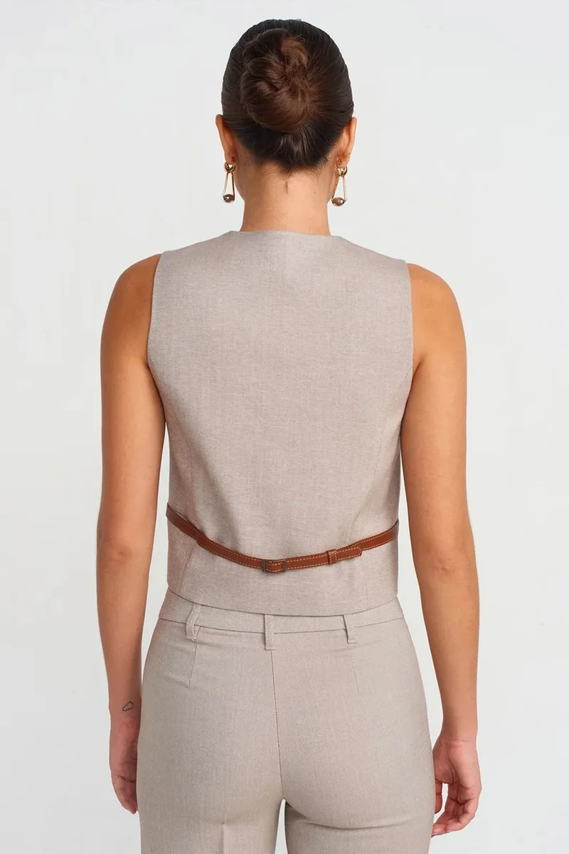 ديلفين DILVIN Belted Cropped V-Neck Waistcoat