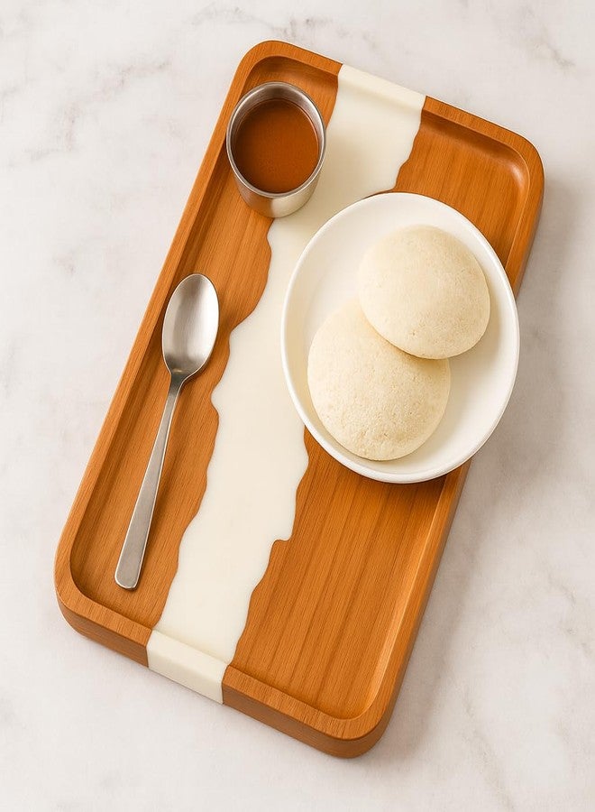 CentraLit صينية خشبية فاخرة من سنتراليت مع راتنج أبيض | صينية تقديم كبيرة لأدوات طاولة الطعام، ومنظم مطبخ، وصينية ديكور منزلي لطاولة القهوة، صينية تقديم خشبية، صواني زخرفية - Image 5