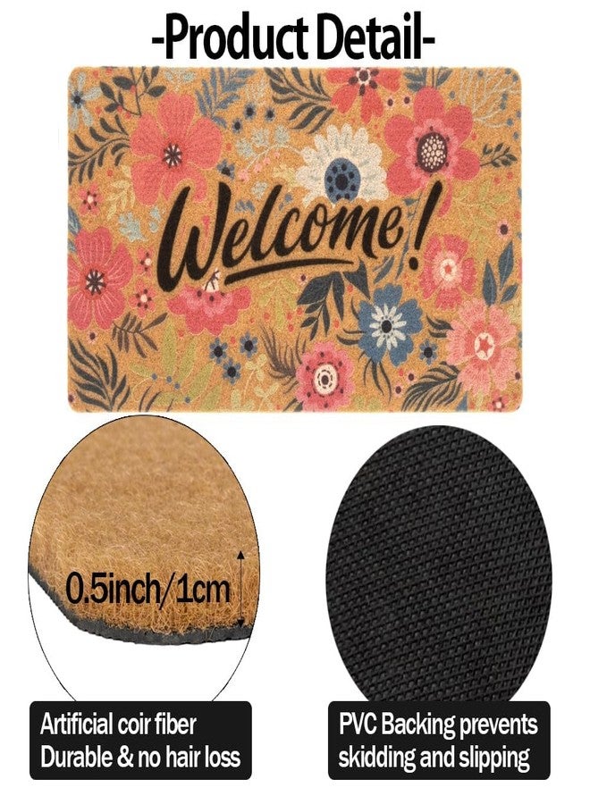 FGSS Flower-Welcome-Doormat Outdoor-Entrance - Coir-Non-Slip Floral Seasonal-Spring Summer Indoor Home Decor Front Door Mats - Image 2