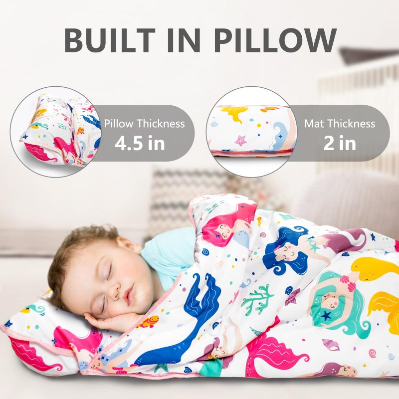 PRIMLECT حصيرة نوم - حصيرة نوم للأطفال مع وسادة وبطانية فليس - 55''*35''*2'' حصيرة نوم للأطفال - حصائر نوم لرياض الأطفال، دور الحضانة - Image 4