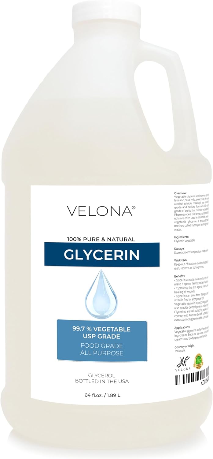 velona Glycerin Vegetable USP Grade 64 fl oz | 100% Pure and Natural Carrier Oil | Hair and Face Moisturizer for Dry Skin, Bubble Bath, Glycerin Soap, Soap Base | Use Today - Enjoy Results