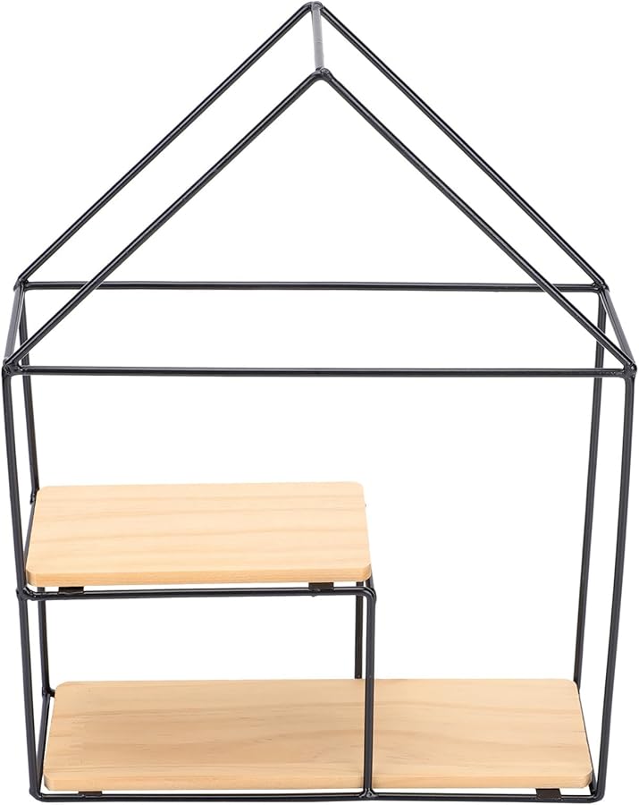 رف حائط حديدي على الطراز الاسكندنافي مع إطار خشبي، منظم معلق أسود - Image 1