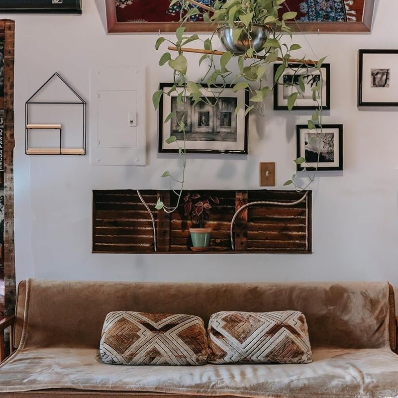 رف حائط حديدي على الطراز الاسكندنافي مع إطار خشبي، منظم معلق أسود - Image 3