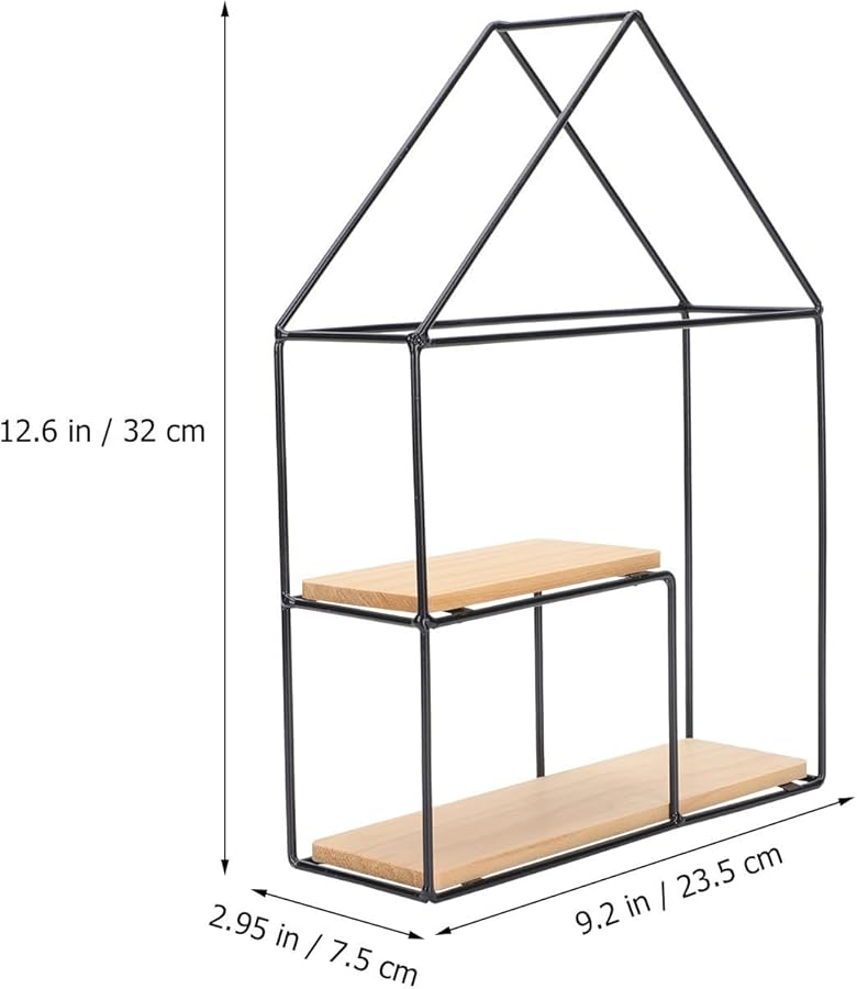 رف حائط حديدي على الطراز الاسكندنافي مع إطار خشبي، منظم معلق أسود - Image 4