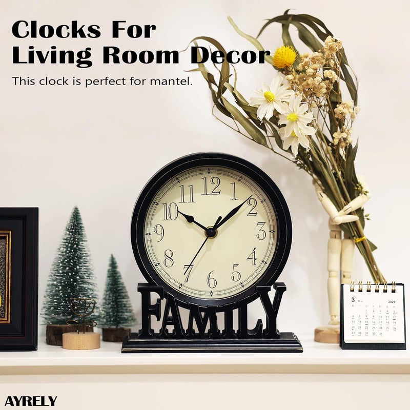 AYRELY ® 6.5-Inches Table Clock, Vintage Family Non-Ticking Desk Clock, Retro Mantel Clocks for Living Room, Bedroom, Shelf, Fireplace, Farmhouse Décor (Black) - Image 3