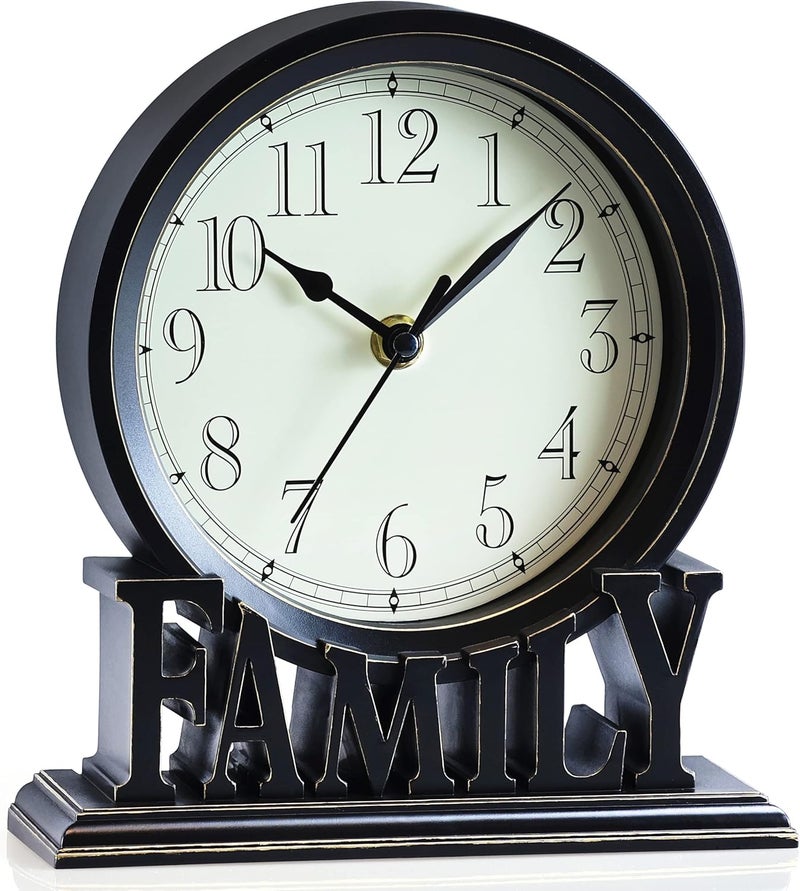 AYRELY ® 6.5-Inches Table Clock, Vintage Family Non-Ticking Desk Clock, Retro Mantel Clocks for Living Room, Bedroom, Shelf, Fireplace, Farmhouse Décor (Black) - Image 1