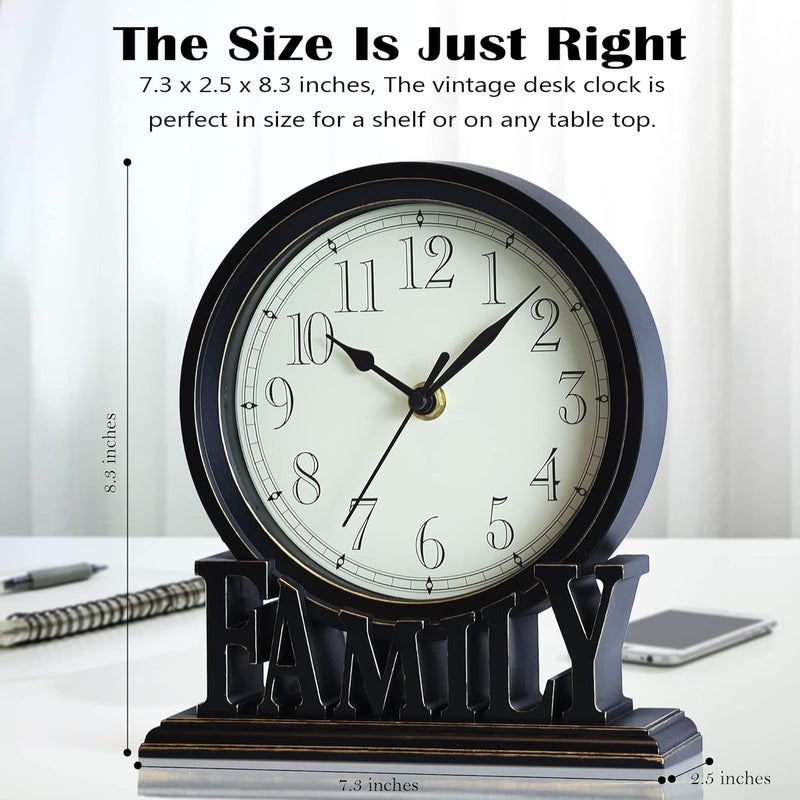 AYRELY ® 6.5-Inches Table Clock, Vintage Family Non-Ticking Desk Clock, Retro Mantel Clocks for Living Room, Bedroom, Shelf, Fireplace, Farmhouse Décor (Black) - Image 5