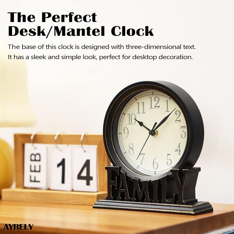 AYRELY ® 6.5-Inches Table Clock, Vintage Family Non-Ticking Desk Clock, Retro Mantel Clocks for Living Room, Bedroom, Shelf, Fireplace, Farmhouse Décor (Black) - Image 4