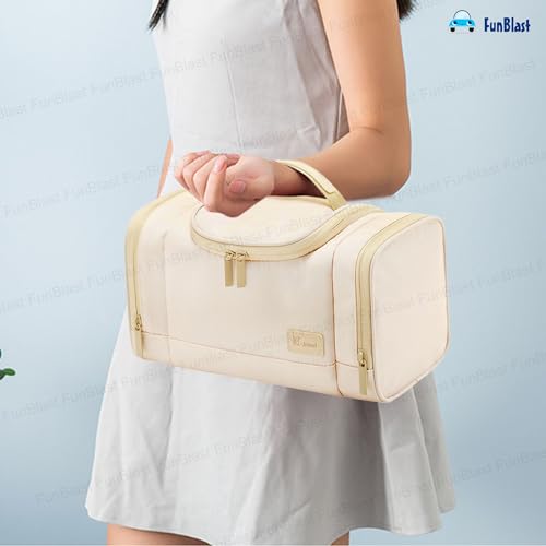 FunBlast Polyester Toiletry Bag for Men and Women - Multipurpose Travel Bag with Waterproof Pockets, Mesh Pockets, Shaving Kit Bag, Toiletry Kit, Cosmetics, Gadget, Make up and Accessories Bag (Beige) - Image 2