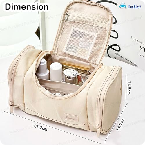 FunBlast Polyester Toiletry Bag for Men and Women - Multipurpose Travel Bag with Waterproof Pockets, Mesh Pockets, Shaving Kit Bag, Toiletry Kit, Cosmetics, Gadget, Make up and Accessories Bag (Beige) - Image 3