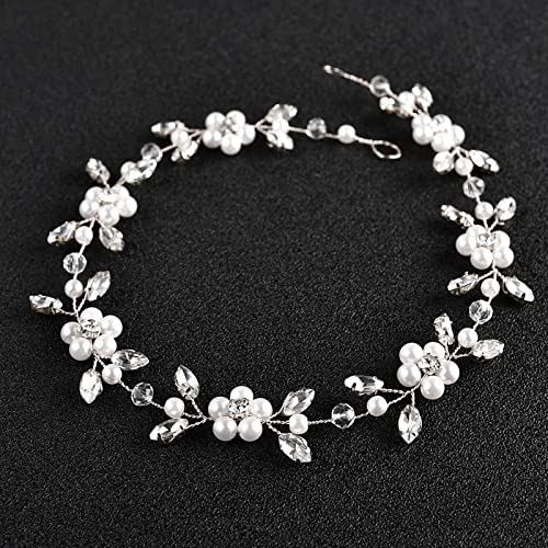 DonLeeving Flower Girl Headpiece Silver Wedding Pearls Rhinestone Headband Princess Hair Accessories for Birthday, Party, First Communion, Wedding (Silver) - Image 1