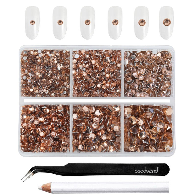 Beadsland 4300pcs Flatback Rhinestones Champagne Rhinestone Nail Gems Round Crystal Rhinestones for CraftsMixed 6 Sizes with Picking Tweezers and Wax Pencil Kit SS6SS20 Light Peach - Image 3