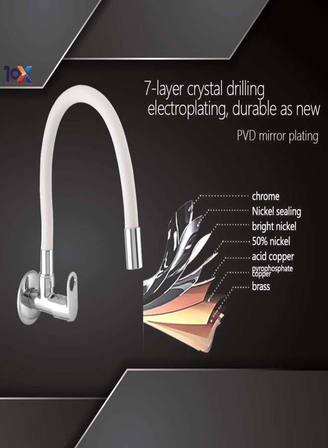 10x ST-8827 Chrome Plated Flexible Neck Sink Tap for Kitchen (White), Brass, Chrome Finish - Image 2