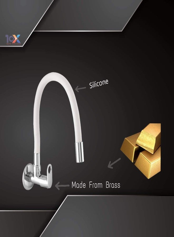 10x ST-8827 Chrome Plated Flexible Neck Sink Tap for Kitchen (White), Brass, Chrome Finish - Image 3