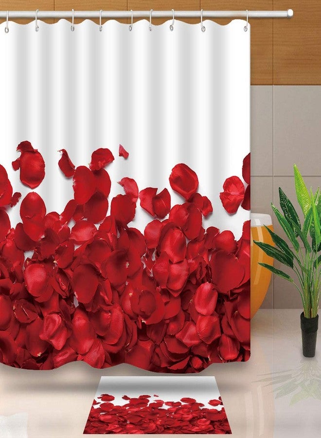 NTETSN Rose Decor Shower Curtain,Romantic Petals Waterproof Polyester Shower Curtains for Bathroom Accessories, 72 x 72 Inch,White,Red - Image 1
