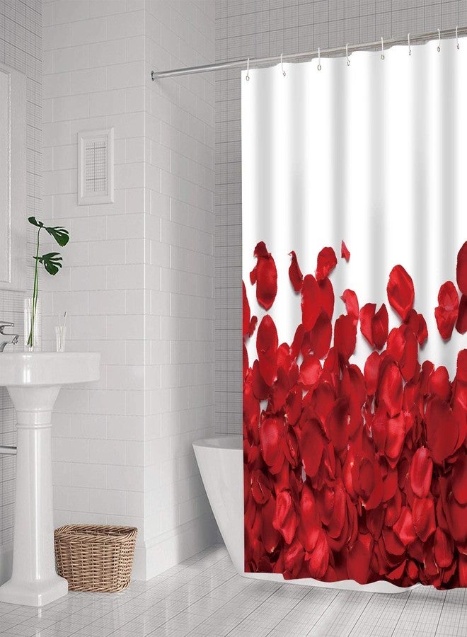 NTETSN Rose Decor Shower Curtain,Romantic Petals Waterproof Polyester Shower Curtains for Bathroom Accessories, 72 x 72 Inch,White,Red - Image 4