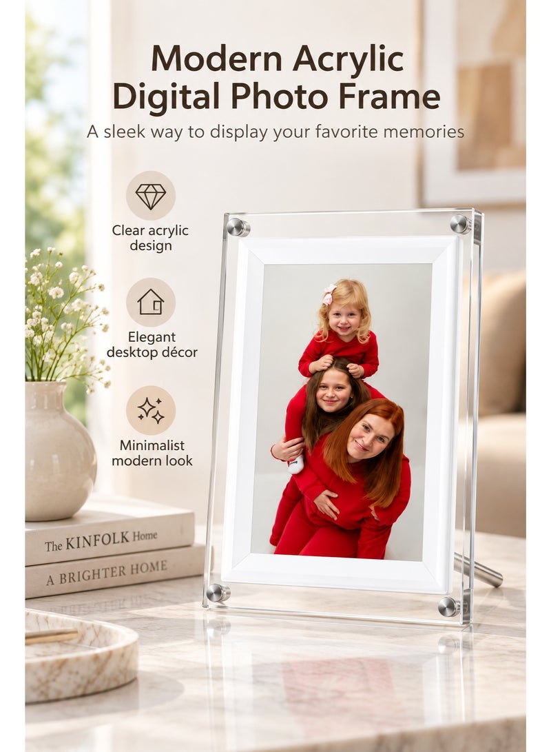 Bluejw 7 Inch WiFi Digital Photo Frame, Acrylic HD IPS Smart Photo Frame with App Photo & Video Sharing, 8GB Memory, 1500mAh Battery, Calendar, Portrait & Landscape Display, USB Cable Included - Image 2