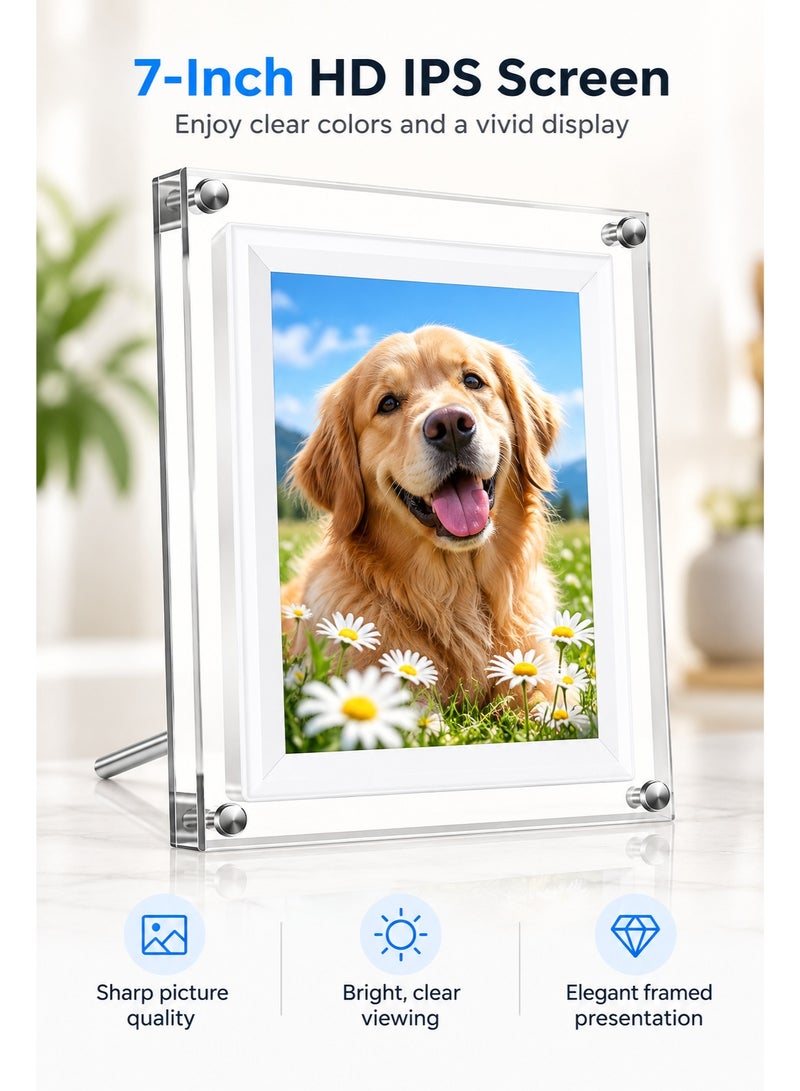 Bluejw 7 Inch WiFi Digital Photo Frame, Acrylic HD IPS Smart Photo Frame with App Photo & Video Sharing, 8GB Memory, 1500mAh Battery, Calendar, Portrait & Landscape Display, USB Cable Included - Image 5