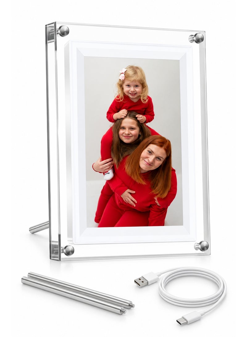 Bluejw 7 Inch WiFi Digital Photo Frame, Acrylic HD IPS Smart Photo Frame with App Photo & Video Sharing, 8GB Memory, 1500mAh Battery, Calendar, Portrait & Landscape Display, USB Cable Included - Image 1