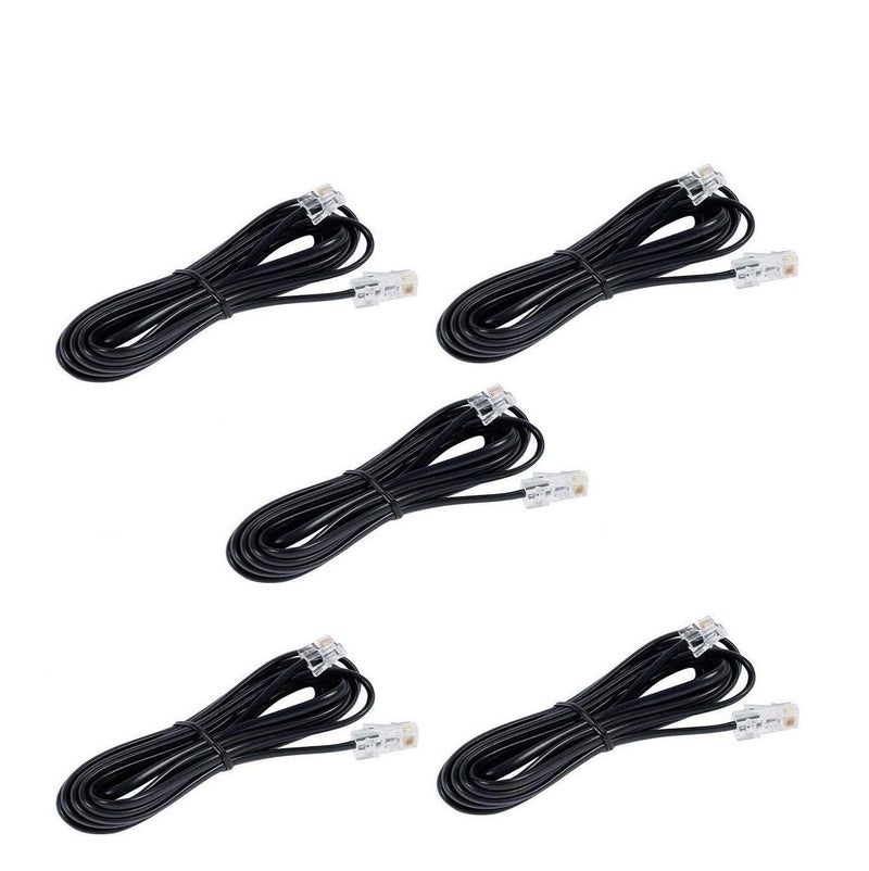 2C - 3 Meter RJ11 Telephone Modem Line Cable (Black) (Pack of 5)