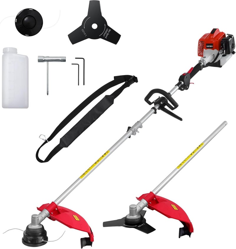 AMERISUN 2-in-1 Gas Brush Cutter & String Trimmer, 26cc 2-Cycle Weed Wacker with 16" Cutting Path & 10" Metal Blade, Gas Powered Grass Trimmer for Thick Brush, Overgrown Weeds & Lawn Maintenance - Image 1