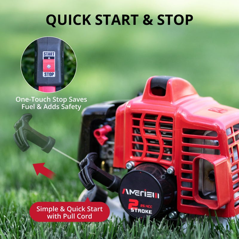 AMERISUN 2-in-1 Gas Brush Cutter & String Trimmer, 26cc 2-Cycle Weed Wacker with 16" Cutting Path & 10" Metal Blade, Gas Powered Grass Trimmer for Thick Brush, Overgrown Weeds & Lawn Maintenance - Image 3