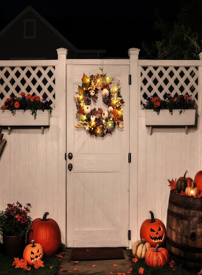 UNISTAR 20 Inch Thanksgiving Fall Wreath for Front Door with Light Porch Window Autumn Wreaths with Pumpkin Berries All Season Indoor Outdoor Window Decor for Harvest Holiday Celebrations - Image 2