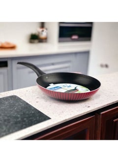 Bister Stripy Classy Frying With Aluminium 2 Layered with Tefloan Coating,26 cm, Drak Red Color  - Image 1