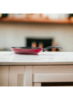 Bister Stripy Classy Frying With Aluminium 2 Layered with Tefloan Coating,26 cm, Drak Red Color  - Image 2