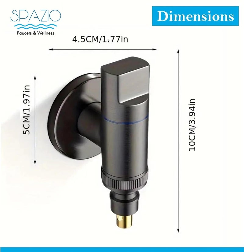 Spazio Washing Tap Black | Laundry Faucet | Washing Machine Facuet (Pack of 1) for Washing Machine/Bathroom Taps with Wall Flange Nozzle Cock Faucet (Wall Mount Installation Type) - Image 2