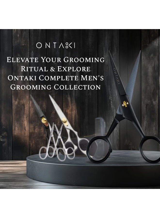 ONTAKI 5" Professional German Beard & Mustache Scissors With 2 Comb & Carrying Pouch for Men Hand Forged Bevel Edge For Precision - Perfect Facial Hair Grooming Kit All Body Hair (Black) - Image 4