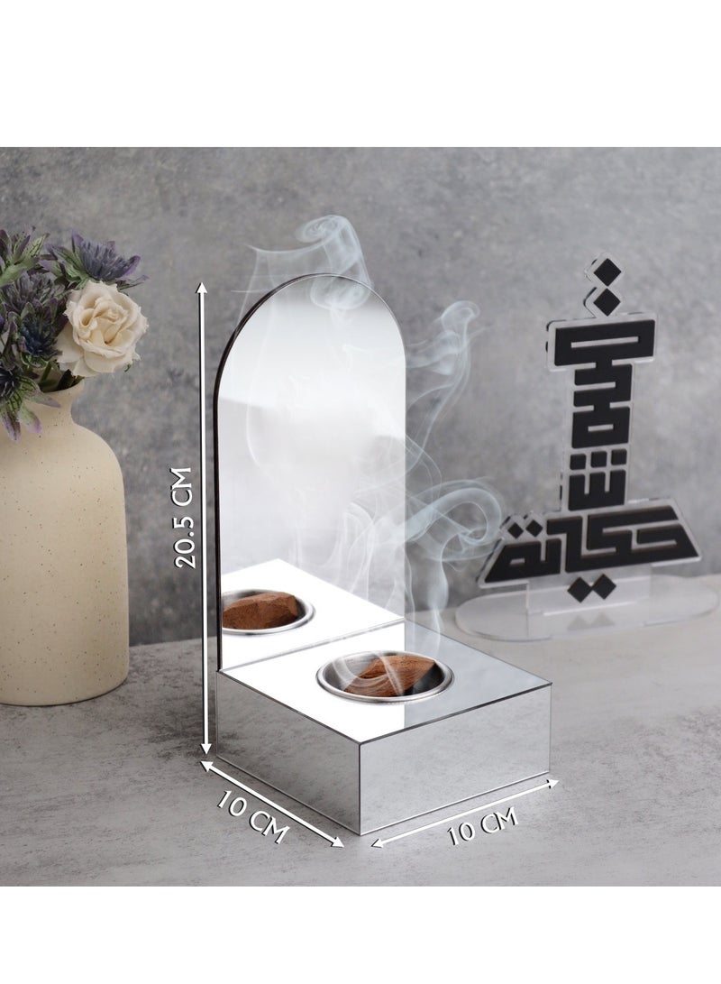 حكاية شمعة مبخره بخور مصنوعه من الاكريليك اللامع ، تحمل عبارة "حب حياتي" بتصميم مميز وبلون فضي - Image 2