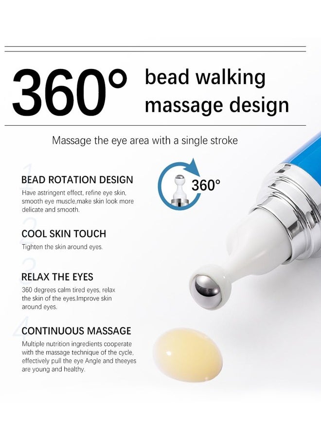 Vegan collagen eye essence contains 5% caffeine and 360° massage ball for wrinkle care, reducing fine lines, whitening and moisturizing, preventing moisture evaporation, and keeping skin soft and elastic.