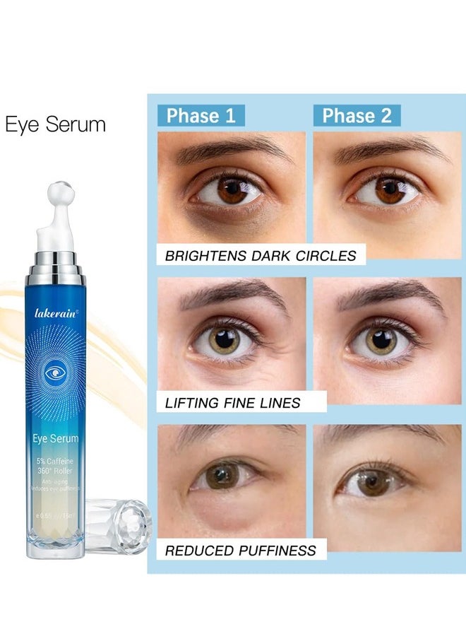 Vegan collagen eye essence contains 5% caffeine and 360° massage ball for wrinkle care, reducing fine lines, whitening and moisturizing, preventing moisture evaporation, and keeping skin soft and elastic.
