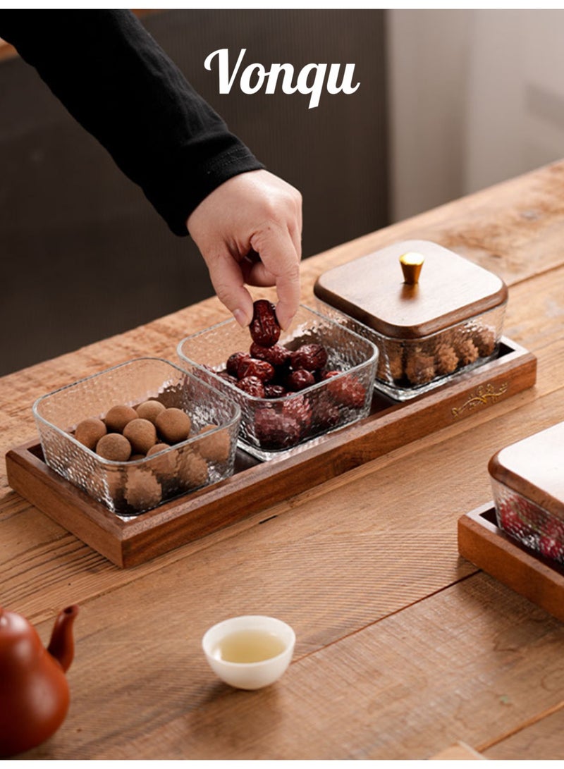 Vonqu Wood Grain Fruit Plate – Versatile Serving Tray for Dried Fruits, Nuts, Candy, Cookies, Chips, and Party Snacks - Image 1
