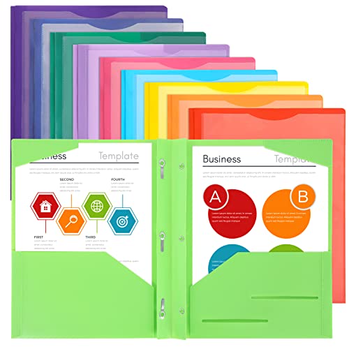 EOOUT 20 Pack Pocket Folders with Prongs, 10 Colors Heavy Duty File Folders with Clear Front Pocket for Letter Size Paper, Poly Folders with Business Card Slot for School Home and Office - Image 1