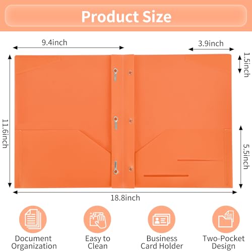EOOUT 20 Pack Pocket Folders with Prongs, 10 Colors Heavy Duty File Folders with Clear Front Pocket for Letter Size Paper, Poly Folders with Business Card Slot for School Home and Office - Image 2