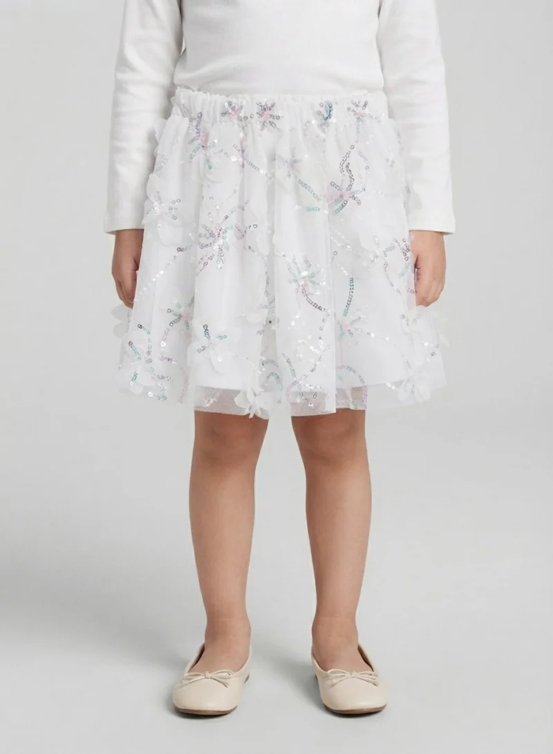 Babyqlo Girls White Butterfly Sequin Tulle Party Skirt
