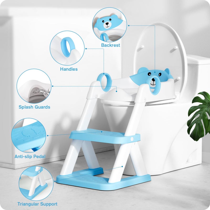 Rabb 1st Potty Training Seat, Upgrade Toddler Toilet Seat for Kids Boys Girls, 2 in 1 Potty Training Toilet for Kids, Splash Guard Anti-Slip Pad Step Stool(Bright Blue) - Image 2