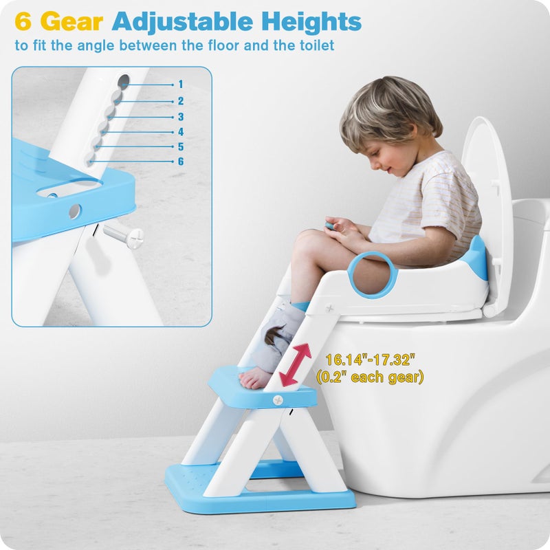 Rabb 1st Potty Training Seat, Upgrade Toddler Toilet Seat for Kids Boys Girls, 2 in 1 Potty Training Toilet for Kids, Splash Guard Anti-Slip Pad Step Stool(Bright Blue) - Image 4