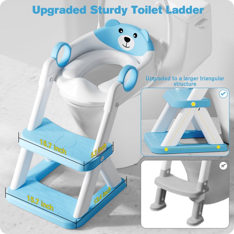 Rabb 1st Potty Training Seat, Upgrade Toddler Toilet Seat for Kids Boys Girls, 2 in 1 Potty Training Toilet for Kids, Splash Guard Anti-Slip Pad Step Stool(Bright Blue) - Image 3