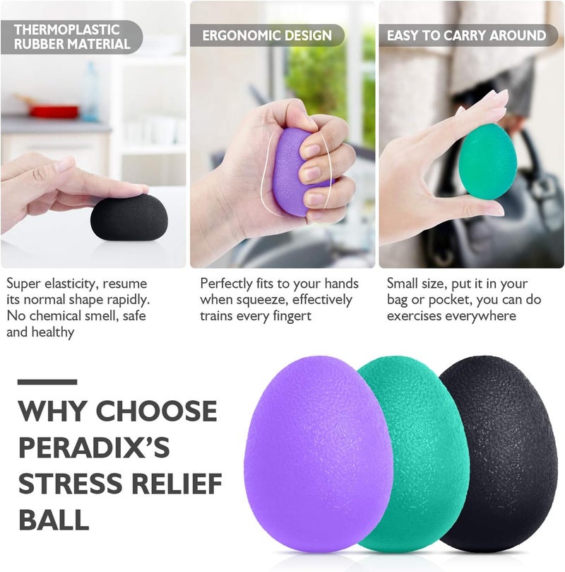 Peradix Hand Grip Strength Trainer, Stress Relief Ball, Wrist Rehab Therapy Hand Grip Equipment Ball Squishy Tools - Set of 3 Finger Resistance Exercise Squeezer - Image 5
