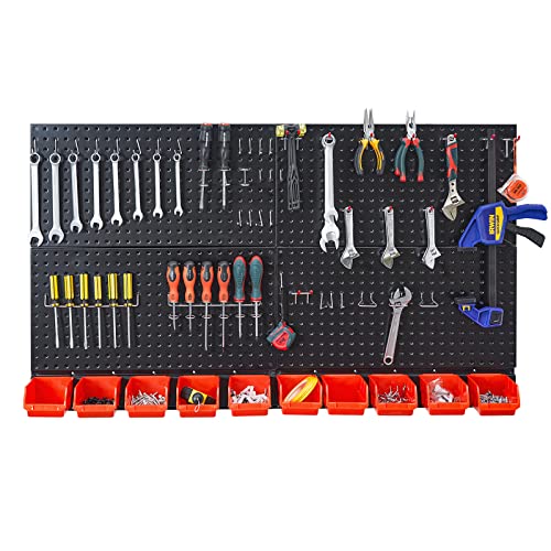 Ultrawall Pegboard Wall Organizer, Black Metal Pegboard Panels, Garage Storage System with Hooks and Storage Bins, 59pcs - Image 1