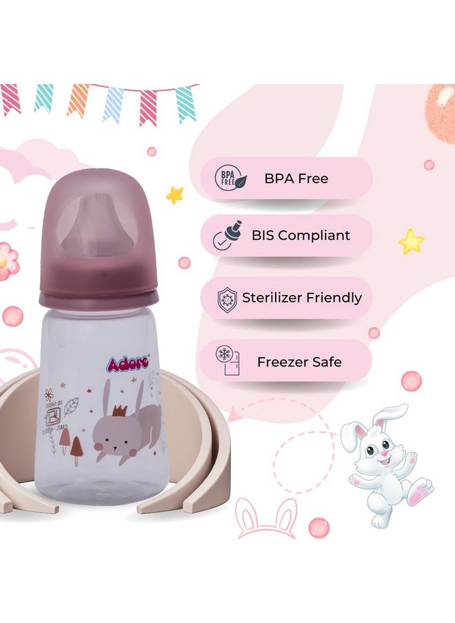Adore England Narrow Neck Feeding Bottle With Anti-Colic Teat (120 Ml Pink)  - Image 3