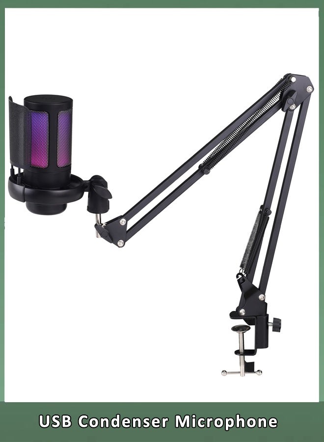 Gaming USB Microphone, Noise Cancellation Condenser Mic with Boom Arm, Podcast Microphones RGB Computer Mic, Streaming Microphone with Pop Filter, Mute Button, Gain for Recording - Image 1