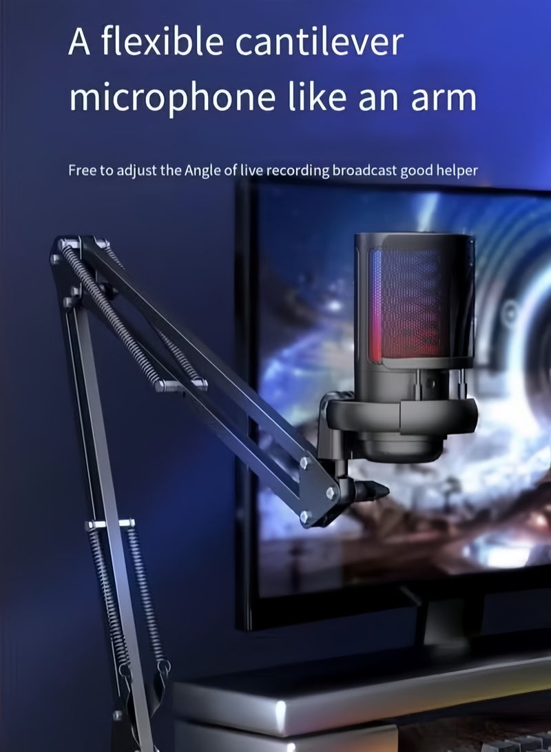 Gaming USB Microphone, Noise Cancellation Condenser Mic with Boom Arm, Podcast Microphones RGB Computer Mic, Streaming Microphone with Pop Filter, Mute Button, Gain for Recording - Image 3