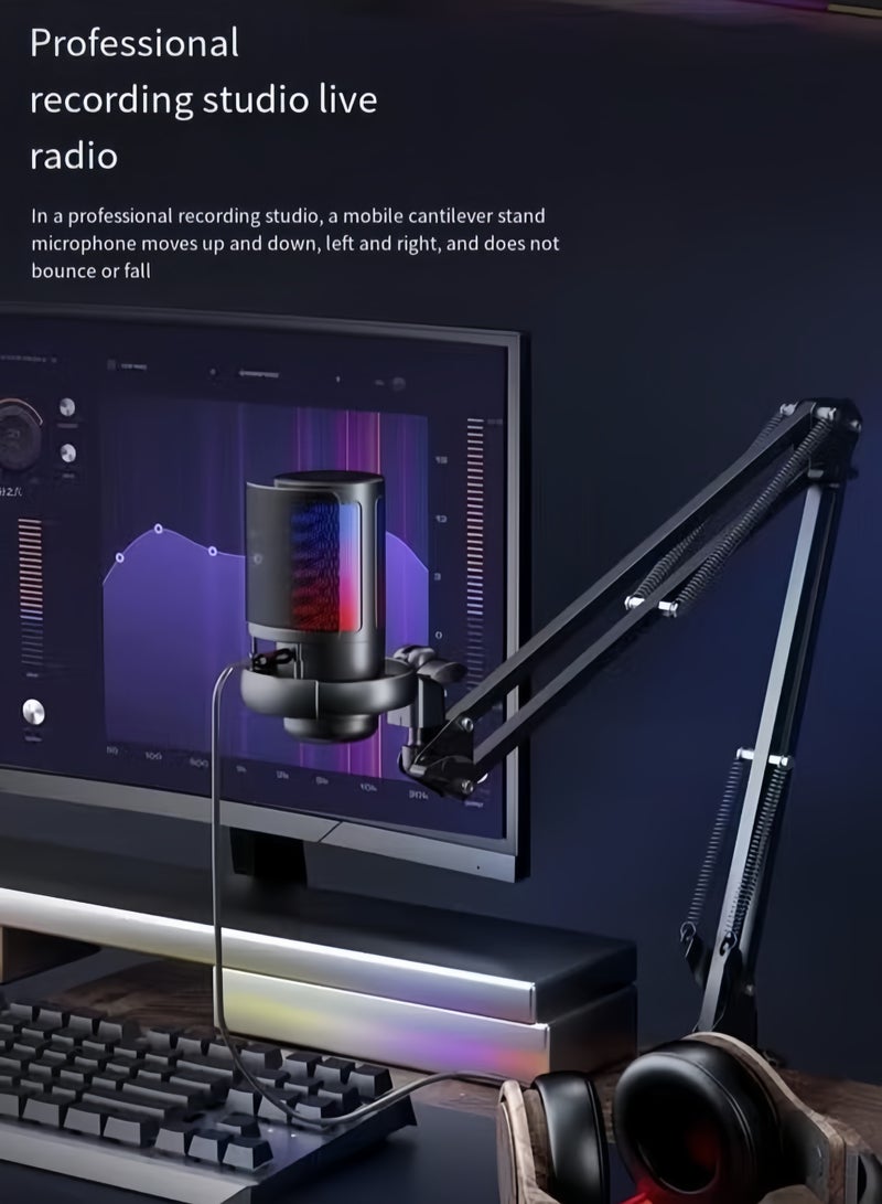 Gaming USB Microphone, Noise Cancellation Condenser Mic with Boom Arm, Podcast Microphones RGB Computer Mic, Streaming Microphone with Pop Filter, Mute Button, Gain for Recording - Image 5