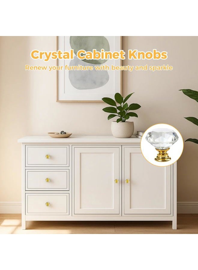DeELF Outlet 26 Packs Crystal Cabinet Knobs Drawer Pulls and Knobs Kitchen Cabinet Knobs Diamond Dresser Knobs Crystal Knobs for Drawers - 30 mm Clear Glass Cabinet Knobs with Gold Base - Image 2