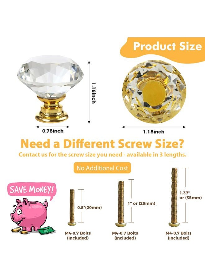 DeELF Outlet 26 Packs Crystal Cabinet Knobs Drawer Pulls and Knobs Kitchen Cabinet Knobs Diamond Dresser Knobs Crystal Knobs for Drawers - 30 mm Clear Glass Cabinet Knobs with Gold Base - Image 3