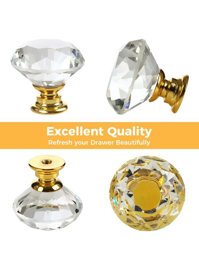 DeELF Outlet 26 Packs Crystal Cabinet Knobs Drawer Pulls and Knobs Kitchen Cabinet Knobs Diamond Dresser Knobs Crystal Knobs for Drawers - 30 mm Clear Glass Cabinet Knobs with Gold Base - Image 4